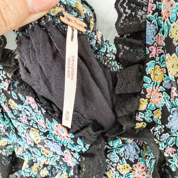 Free People Pennie Babydoll Floral Sheer‎ Mini Dress Black Size M Fairy Grunge - Picture 11 of 11